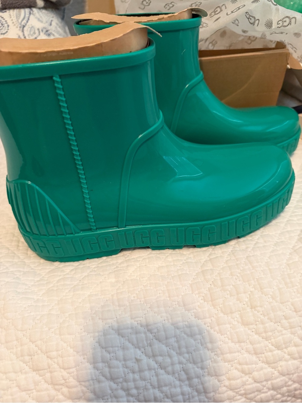 UGG Teal Green Glossy Waterproof Rain Boots